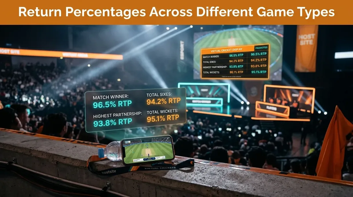 Digital scoreboard showing return percentages by game type.